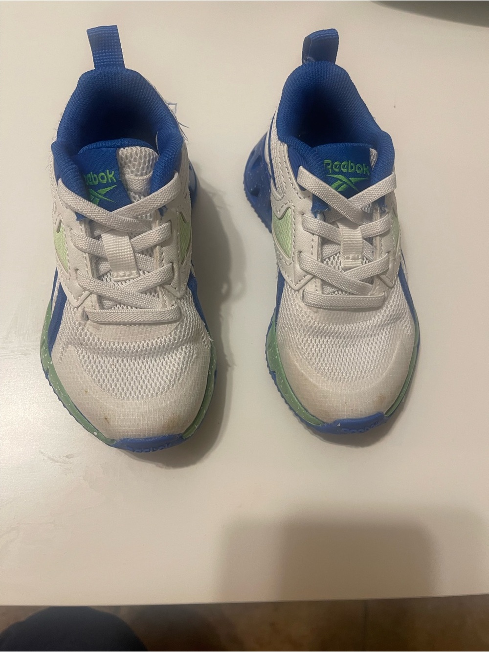 Reebok Kids White Sneakers with Blue and Green Details